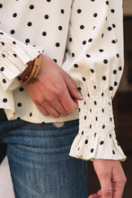 Load image into Gallery viewer, Apricot Polka Dot Print Frilled Collar Lantern Sleeve Blouse
