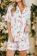 Load image into Gallery viewer, White Christmas Print Short Sleeve Shirt and Shorts Pajama Set
