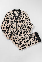 Load image into Gallery viewer, Khaki Cheetah Contrast Trim Loose Fit Two Piece Sleepwear
