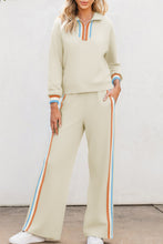 Load image into Gallery viewer, Apricot Striped Patchwork Quarter Zip Pullover Loose Pant Set
