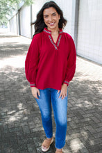 Load image into Gallery viewer, Racing Red Leopard Jacquard Print V Neck Textured Blouse
