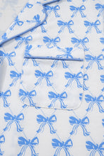 Load image into Gallery viewer, Sky Blue Bow Print Long Sleeve Shirt and Pants Soft Pajama Set
