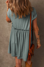 Load image into Gallery viewer, Mist Green Frilled Gathered Seam Round Neck T Shirt Dress
