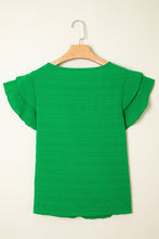 Load image into Gallery viewer, Dark Green Textured Ruffled Sleeve Round Neck Top
