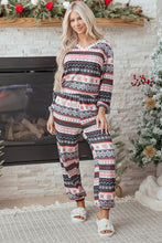 Load image into Gallery viewer, Black Retro Christmas Pattern Loose Pullover 2pcs Lounge Pant Set
