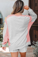 Load image into Gallery viewer, Light Grey Color Block Raw Hem Pullover and Casual Shorts Set
