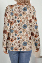 Load image into Gallery viewer, Khaki Floral Print Loose Crew Neck Long Sleeve T Shirt
