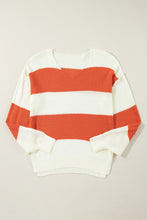Load image into Gallery viewer, Orange Stripe Loose Color Block Drop Shoulder Bubble Sleeve Sweater
