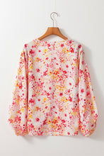 Load image into Gallery viewer, Pink Ditsy Floral Bubble Sleeve V Neck Blouse

