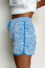 Load image into Gallery viewer, Blue Leopard Elastic Waistband Lace up Contrast Trim Casual Shorts
