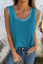 Load image into Gallery viewer, Peacock Blue Metallic Sheen Edge Scoop Neck Tank Top
