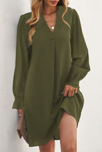 Load image into Gallery viewer, Green Split V Neck Ruffled Sleeves Shirt Dress
