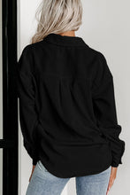 Load image into Gallery viewer, Black Houndstooth Corduroy Patchwork Flap Pocket Shacket
