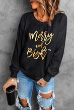 Load image into Gallery viewer, Black Merry &amp; Bright Letter Print Pullover Sweatshirt

