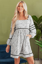 Load image into Gallery viewer, Gray Floral Print Open Back Balloon Sleeve Square Neck Mini Dress
