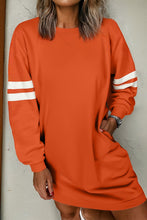Load image into Gallery viewer, Orange Varsity Contrast Banded Sleeve Shift Sweatshirt Dress
