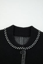 Load image into Gallery viewer, Black Contrast Trim Button up Sweater Cardigan
