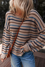 Load image into Gallery viewer, Multicolour Striped Knitted Drop Shoulder Round Neck Sweater
