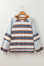 Load image into Gallery viewer, White Striped Floral Printed Patchwork Lantern Sleeve Blouse
