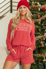 Load image into Gallery viewer, Racing Red Corded MERRY Graphic Long Sleeve Top and Shorts Set
