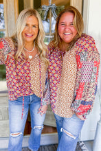 Load image into Gallery viewer, Orange Mixed Floral Printed Long Sleeve Tied V Neck Blouse
