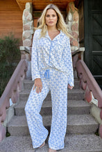 Load image into Gallery viewer, Sky Blue Bow Print Long Sleeve Shirt and Pants Soft Pajama Set

