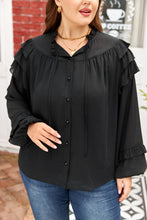 Load image into Gallery viewer, Black Ruffle Balloon Sleeve Chiffon Elegant Plus Size Shirt
