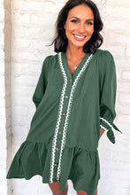 Load image into Gallery viewer, Canton Contrast Ricrac Trim Button V Neck Knotted Bracelet Sleeve Shift Dress
