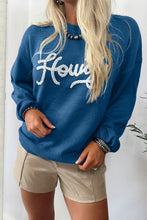 Load image into Gallery viewer, Dusk Blue Howdy Embroidered Graphic Western Sweater
