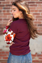 Load image into Gallery viewer, Wild Ginger Contrast Floral Sleeve Solid Ribbed Body Patchwork Long Sleeve Top

