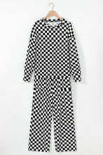 Load image into Gallery viewer, Black Checkered Print Long Sleeve Top and Pants Lounge Set
