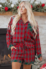 Load image into Gallery viewer, Dearlovers Red Plaid Contrast Patched Christmas Holiday Long Sleeve Shirt and Short 2pcs Pajama Set
