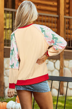 Load image into Gallery viewer, Beige Bowknot Printed Patchwork Raglan Sleeve Colorblock Edge Top
