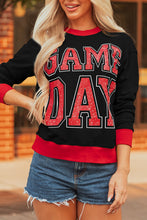 Load image into Gallery viewer, Black GAME DAY Letter Graphic Varsity Striped Detail Baggy Sweatshirt
