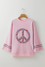 Load image into Gallery viewer, Light Pink Floral Peace Sign Graphic Drop Shoulder Wide Sleeve Casual Top
