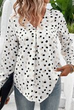 Load image into Gallery viewer, White Polka Dot Print Button Front V Neck Blouse
