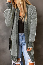 Load image into Gallery viewer, Gray Plaid Knitted Long Open Front Cardigan

