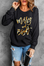 Load image into Gallery viewer, Black Merry &amp; Bright Letter Print Pullover Sweatshirt
