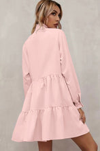 Load image into Gallery viewer, Pink Frilled Stand Collar Long Sleeve Ruffle Dress
