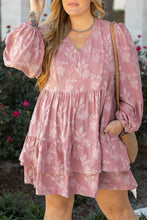 Load image into Gallery viewer, Peach Blossom Floral Surplice V Neck Tiered Ruffled Plus Size Dress
