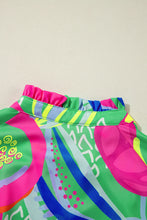 Load image into Gallery viewer, Green Abstract Print Ruffled Sleeve Buttoned V Neck Blouse
