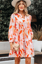 Load image into Gallery viewer, Orange Abstract Print Split Neck Long Sleeve Dress

