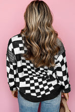 Load image into Gallery viewer, Black Checkered Print Drop Shoulder Round Neck Sweater
