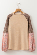 Load image into Gallery viewer, Jet Stream Mixed Print Raglan Sleeve Ribbed Knit Patchwork Blouse

