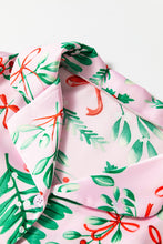 Load image into Gallery viewer, Pink Christmas Berries Plant Print Satin Long Sleeve Pajama Set

