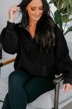 Load image into Gallery viewer, Black Half Zip Kangaroo Pocket Mineral Wash Baggy Hoodie
