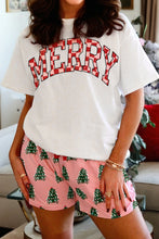 Load image into Gallery viewer, Pink Checkered MERRY Graphic Christmas Tree Print Short Lounge Set
