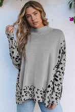 Load image into Gallery viewer, Gray Leopard High Neck Side Slit Oversized Sweater
