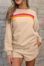 Load image into Gallery viewer, Apricot Striped Accent Pullover and Shorts Two Piece Casual Set
