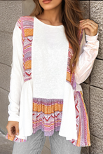 Load image into Gallery viewer, White Western Aztec Print Patchwork Ruffled Tunic Long Sleeve Babydoll Top
